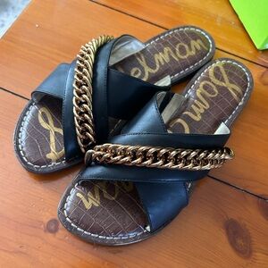 Sam Edelman Black Leather Gabrie Chain Sandal 8.5